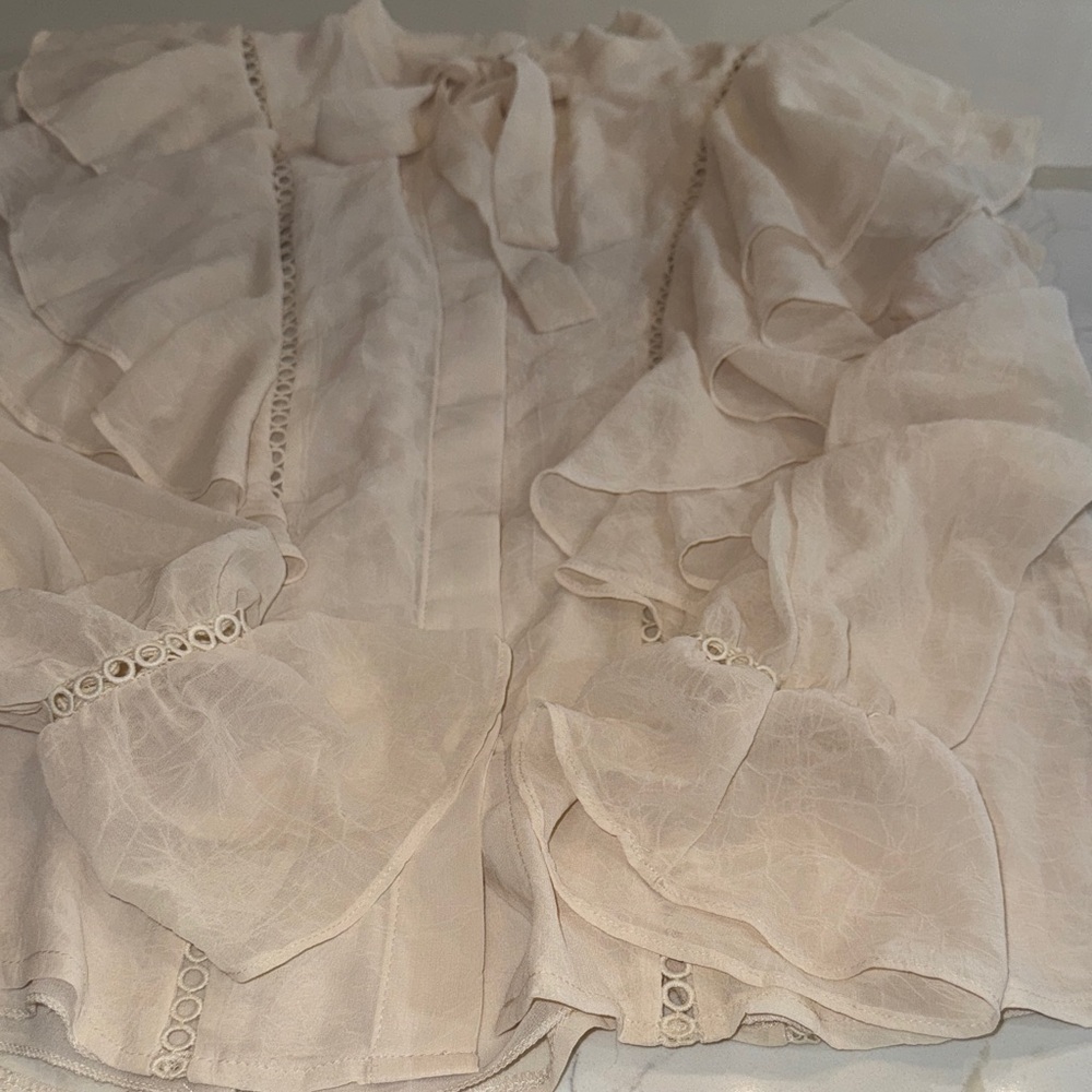 Chic Cream Ruffled Blouse with Bow Tie - Picture 4 of 5